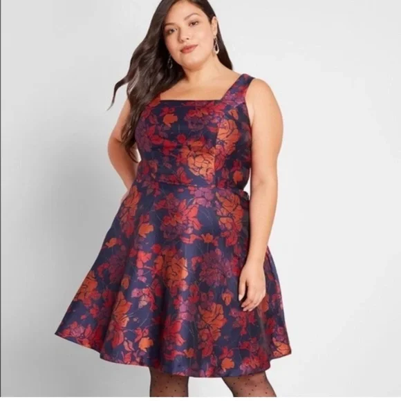 vintage inspired fit and flare dress Leaves Fit & Flare Dress